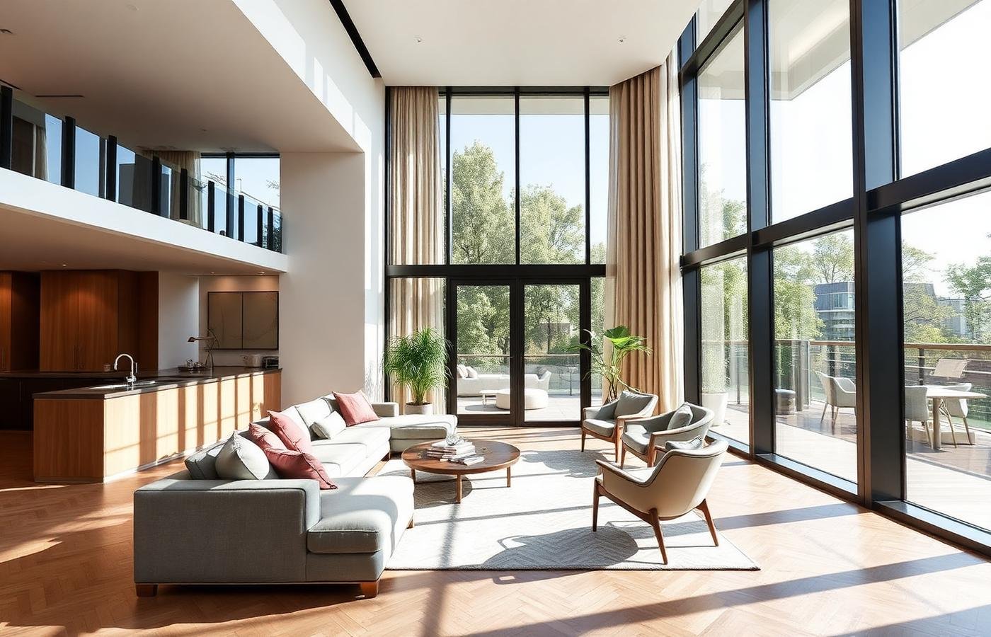 Interior de apartamento moderno com vista